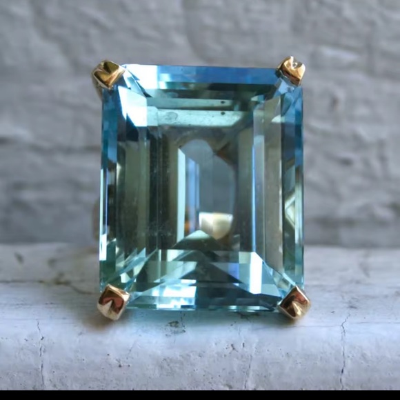 Large Stone Statement Ring Aquamarine and Gold Sterling Silver Ring - Picture 5 of 7